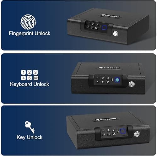 Biometric Gun Safe for Pistols 3-Ways unlock Fingerprint Digital PIN Key Unlock Handgun Safe with Sound, Lock box for Cloakroom living room Bedroom Nightstand and Car BILLCONCH thumbnail 3