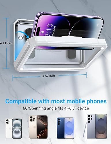 Coolpow Shower Phone Holder Waterproof【480° Rotatable】 Retractable Adjustable Shower Phone Case, Shower Accessories for Bathroom Wall Phone Mount Stand Water Proof Anti Fog Case, for 4-7" Cellphones thumbnail 7