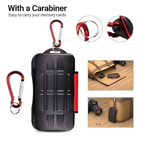 Kiorafoto Professional IPX5 Water-Resistant Anti-Shock Holder Storage SD SDHC SDXC TF MSD Memory Card Case Protector with Carabiner for 12 SD Cards & 12 Micro SD Cards thumbnail 6