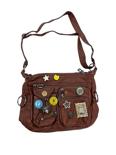 Vintage Y2K Crossbody Bag for Women- Adjustable Strap, Retro Button Design, Multi-Pocket PU Leather Bag - Image 1