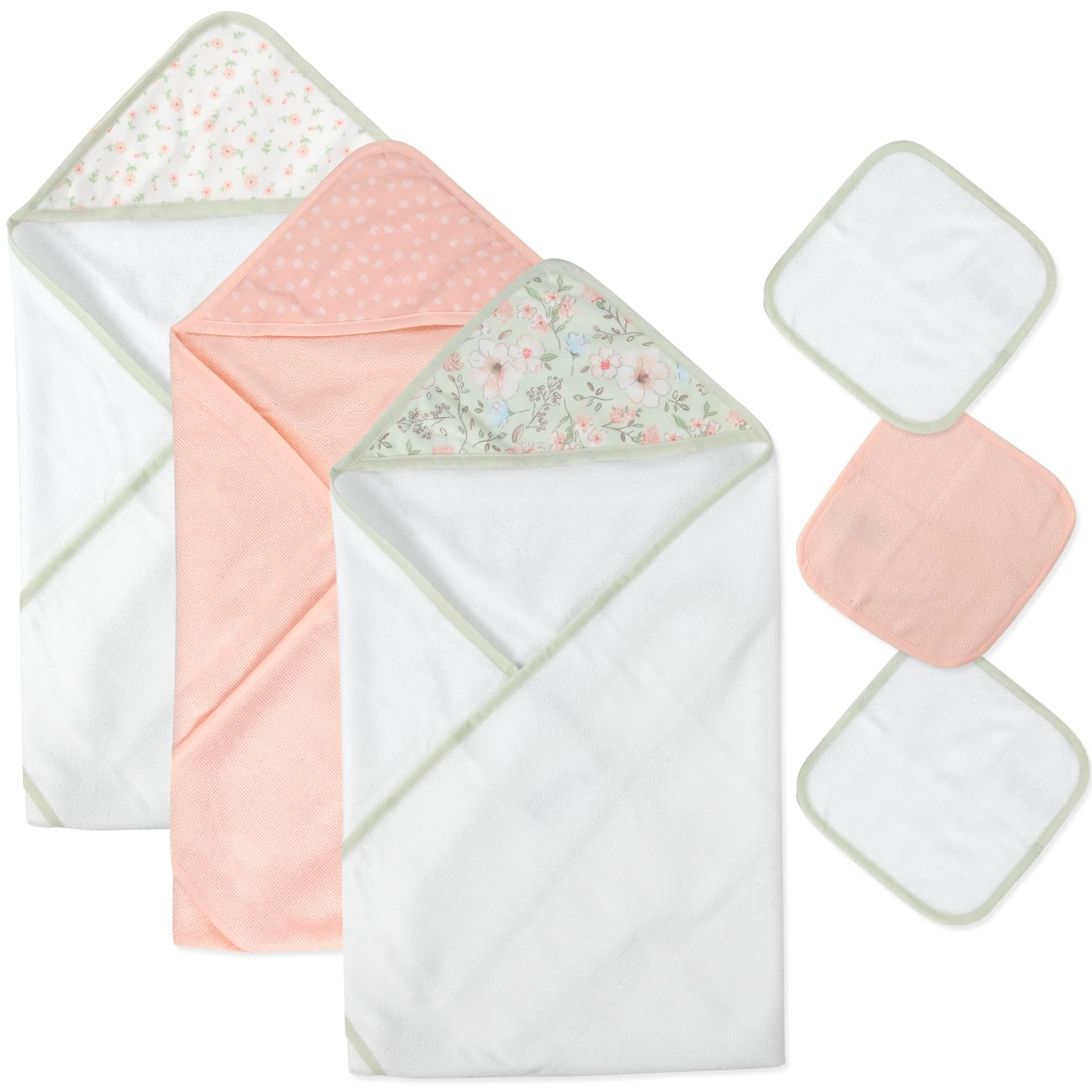 Juego de 6 toallas de baño con capucha y toallita para recién nacidos, bebés y niños pequeños, niños y niñas, juego de toallas con capucha floral rosa thumbnail 4