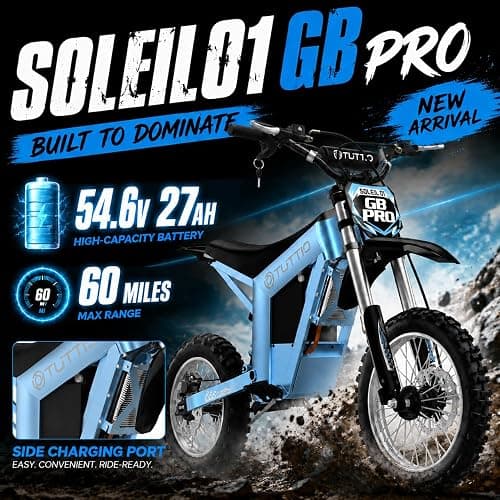 Tuttio Soleil01 GB PRO Electric Dirt Bike for Teens & Adults 45MPH 75Miles | 3360W Electric Motorcycle, 54.6V 27Ah Battery Ebike, Full Hydraulic Brakes and Suspensions Mountain Off-Road E Dirt Bike thumbnail 3