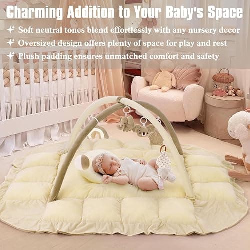 5-in-1 Plush Baby Play Gym, Baby Play Mats, Convertible Baby Gym with Pillow, Tummy time mat, 6 Sensory Toys, Baby Activity Center from Newborn to Toddler, Pet Bed, Cat & Dog Bed, Ball Pit, Cream thumbnail 5