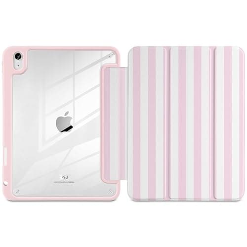 Loyrina Case for iPad (A16) 11th/10th Gen 2025/2022, Pink White Striped | Pink White Striped Design Folio Tablet Cover with Clear Back, Pencil Holder and Trifold Stand for Coquette Style Users thumbnail 4