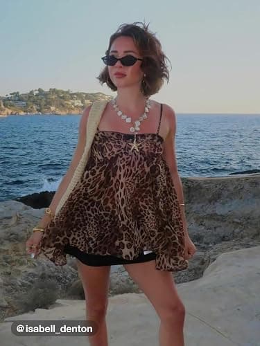 CIDER Leopard Print Dress Chiffon Bowknot Sleeveless Oversized High Waist Square Neck Night Dress thumbnail 2