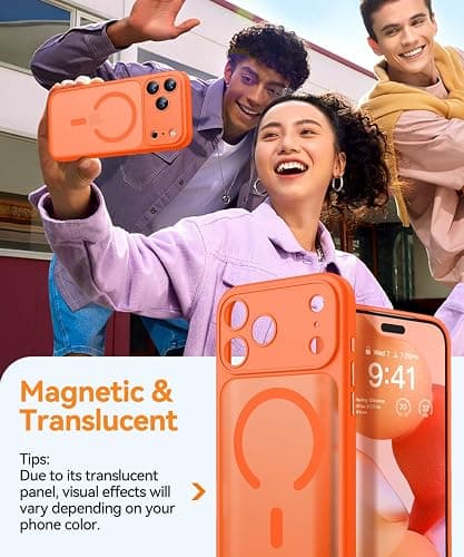 CANSHN Coque Magnétique pour iPhone 17 Pro Max (6,9 Pouces), Compatible avec MagSafe, [Protection Complète de l'appareil Photo] Housse Fond Mat Translucide,Naranja thumbnail 3
