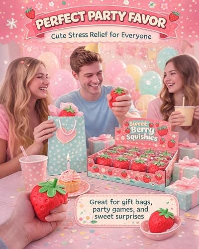 Strawberry Squishy, Realistic Strawberry Stress Ball, Squeezable Toy Fruit Ball,Party Favor Slow Rise Pressure Release Toy Adults thumbnail 7
