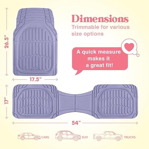 Lavender Purple Car Floor Mats - Universal Trim to Fit All Weather Purple Car Accessories - Girl Car Accessories for Women & Cute Car Mats for Women Lavender Girly Car Decor Truck & SUV thumbnail 3