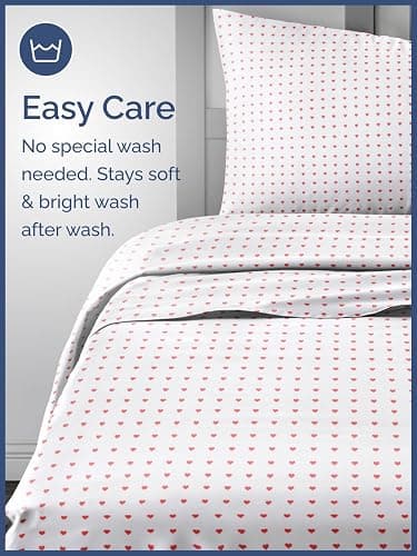 Kids Full Size Hearts Bed Sheets - 4 Piece Heart Shaped Sheet Set - Ultra-Soft, Cute & Cozy - Comfy, Breathable & Machine Washable - Easy-Care & Wrinkle Free Bed Set for Boys, Girls, Teens & Toddlers thumbnail 5