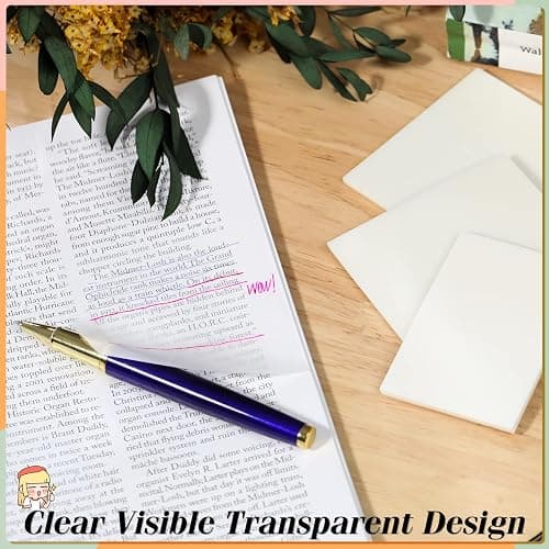 [1000 PCS] Transparent Sticky Notes, 6 Sizes Clear Sticky Notes Pads, Waterproof Self-Adhesive Translucent Sticky Notes for Annotating Books, See Through Sticky Notes for School & Office thumbnail 4