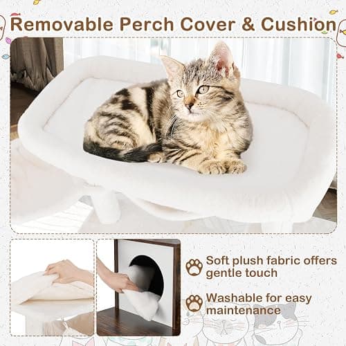 Tangkula Cat Tree with Litter Box Enclosure, Industrial Hidden Litter Box with Cat Tower, Sisal Scratching Posts, Hammock, Hanging Toy and Basket Bed, Condo, Wooden Cat Washroom for Indoor Cats thumbnail 7