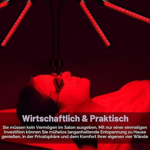 Rotlichtlampe Stehlampe mit 4 Flexiblen Köpfen, Trayvespace Infrarotlampe mit 660/850/940nm, Verstellbare Rotlichtlampe mit Timer & 5 Helligkeiten, Große Rotlicht Standlampe für Zuhause, Büro, Yoga thumbnail 3