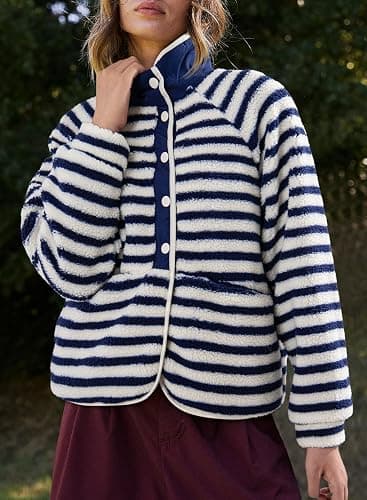 Jacket for Women 2025 Plaid Long Sleeve Lightweight Fleece Jacket Button Down Checkerboard Sherpa Coats Fall Outwear - Image 1