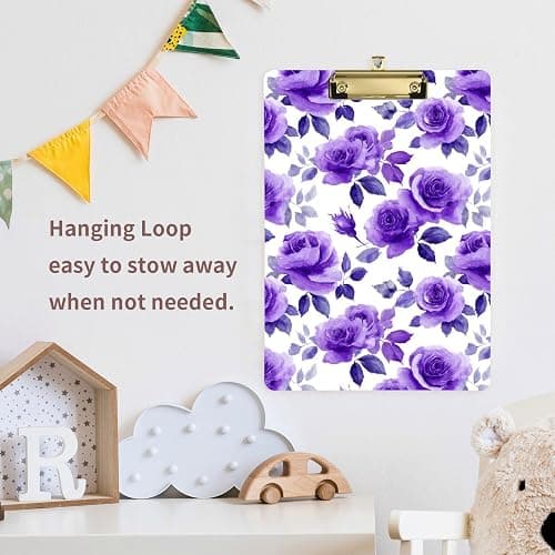 Clipboard,Purple Roses Rosebuds Acrylic Clipboard A4 Letter Size Board with Low Profile Gold Clip,Clip Boards for Kids Students School Office Supplies 12.5" X 9" thumbnail 5