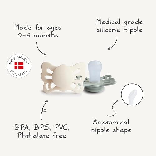 FRIGG Butterfly Anatomical SilkySoft Silicone Baby Pacifier | Made in Denmark | BPA-Free (Cedar/Baby Pink, 0-6 Months) thumbnail 3