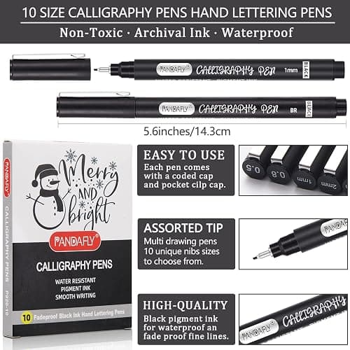 PANDAFLY Calligraphy Pen, 10 Size Calligraphy Pens for Writing, Brush Pens Calligraphy Set for Beginners, Hand Lettering Pen for Art Drawing, Sketching, Scrapbooking thumbnail 3