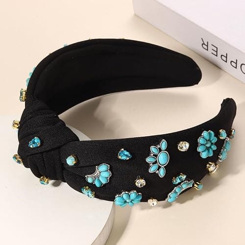PHALIN Western Headbands for Women Jeweled Rhinestone Crystal Knotted Headbands Embellished Cowboy Boot Hat Cow Head Hairbands Turquoise Western Nashville Rodeo Music Concert Accessories (Style F) thumbnail 4