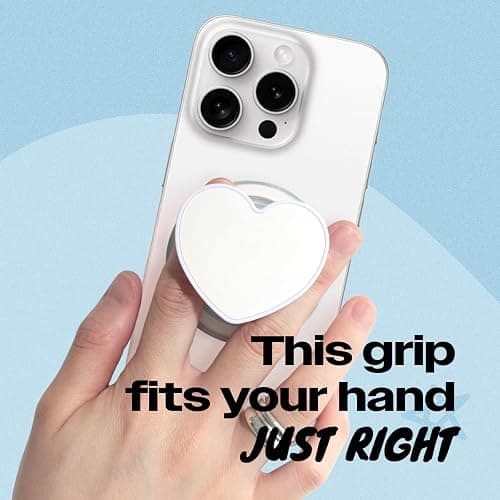 OnTheGrip Cute Solid Macaron Color Heart Shape Collapsible Mobile Phone Grip Stand Holder for Smartphone Tablet Cell Phone Accessory (White) thumbnail 2