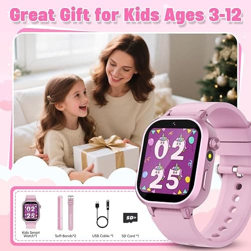 Wiszodet Kids Waterproof Smart Watch Girls Gift Age 3-12 with 39 Game HD Touch Screen Music Player Video Camera Pedometer Alarm Clock Birthday Gift for 6 7 8 9 Year Olds Pink thumbnail 9
