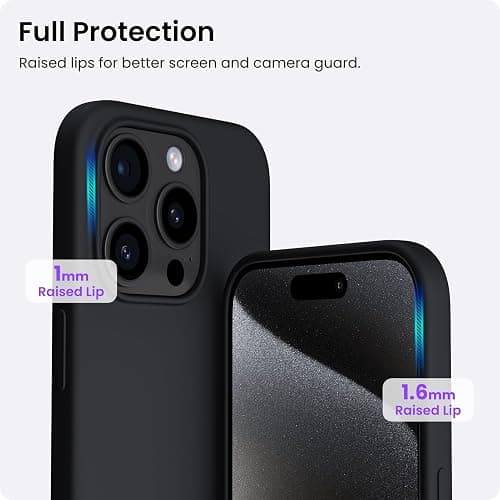 ORNARTO Compatible with iPhone 15 Pro Max Case 6.7", Slim Liquid Silicone 3 Layers Soft Gel Rubber Shockproof Protective Phone Case with Anti-Scratch Microfiber Lining-Black thumbnail 4