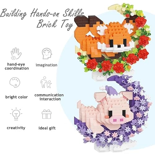 TENYEAH 2 Packs Animals Micro Building Block - Fox & Pig, Cute Building Block Set Animals for Goodie Bags Stuffer, Fox & Pig & Rose on The Moon, Classroom Favor thumbnail 5