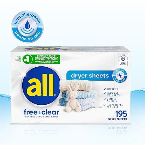 all Fabric Softener Dryer Sheets for Sensitive Skin, Free Clear, 195 Count thumbnail 8