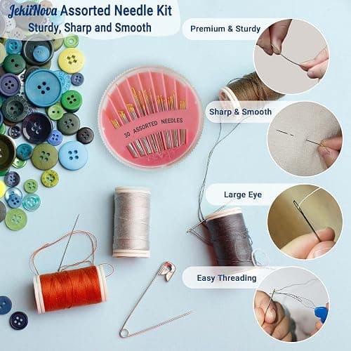 30 Pack Premium Hand Sewing Needles, Assorted Sizes, Large Eye Stitching Needles for Sewing, Repair & Embroidery thumbnail 4