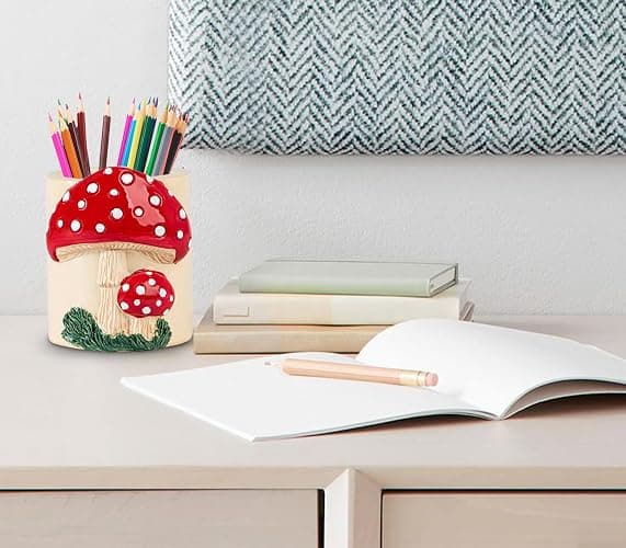 dgudgu Mushroom Resin Pencil Holder & Pen Organizer - Cute Desk Pencil Holders With Multiple Compartments thumbnail 2