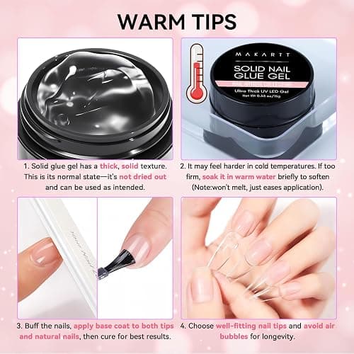 Makartt Solid Nail Glue Gel for Press on Nails: Strong Gel Nail Glue for Fake Nails, Long Lasting Clear Hard 3D Sculpting Gels for DIY Home and Salon Use 15ML UV Light Cured thumbnail 3
