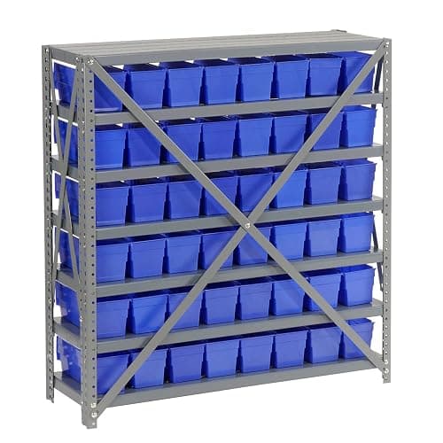 Global Industrial 7 Shelf Steel Shelving with (48) 4" H Plastic Shelf Bins, Blue, 36" W x 12" D x 39" H, Single-Sided Open Shelving with 48 Plastic Shelf Bins thumbnail 3