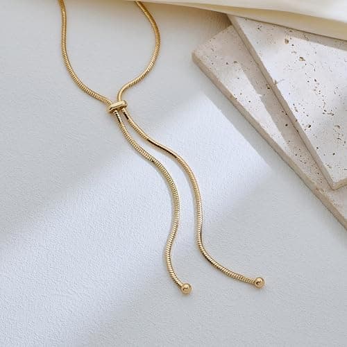 MIJENITI Gold Silver Necklace for Women Y Chain Adjustable Gold Long Necklaces Fashion Dainty Jewelry thumbnail 4