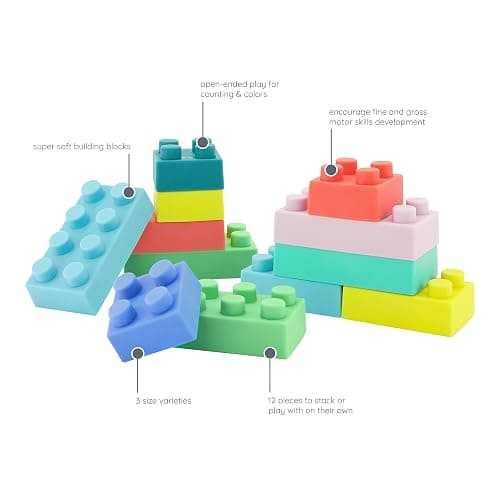 Infantino Super Soft Building Blocks, Easy-to-Hold for Babies & Toddlers, BPA-Free, Multi-Colored, 12-Piece Set thumbnail 5