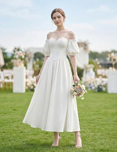 Scarlet Darkness Women Off Shoulder Corset Dress Sweetheart Fishboned Puff Sleeve Renaissance Dress thumbnail 3
