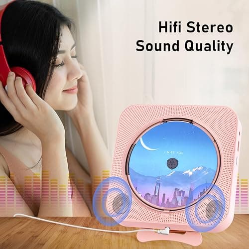 MICOCIOUS Portable CD Player with Bluetooth Desktop CD Player for Home CD Music Players with Remote Control,Timer,Built-in Dual Speakers with LED Display Home Audio Boombox FM Radio (Pink) thumbnail 6