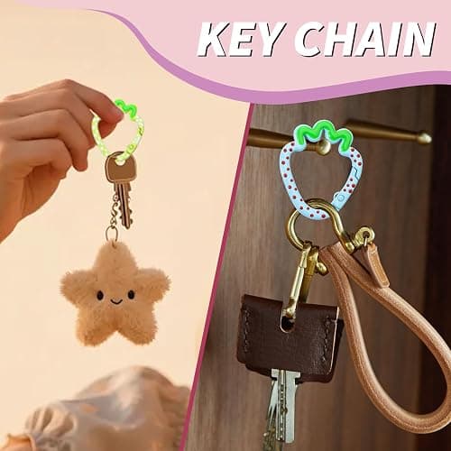 WTYONZEL 12 Pcs Cute Carabiner Keychain Clips,Strawberry Shape Keychain Rings, Metal Ring Spring,Flat Spring Ring for Purse Strap, Handbag, Key Chain Hooks Accessories thumbnail 7