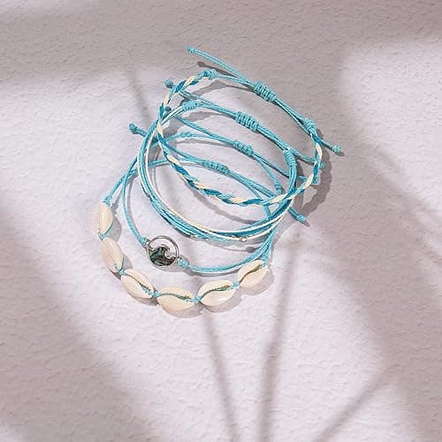 Boho Wave Shell Beaded String Bracelets Cute Braided Summer Beach Jewelry | Adjustable Stackable Friendship Gifts Abalone Cowrie Waterproof Thread Plus Size Layered Surfer Accessories for Women thumbnail 3