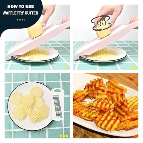 NACOLUS Mandoline Slicer for Kitchen Slicer Vegetable Cutter 5 In 1 Veggie Slicer Potato Slicer waffle fry cutter Hot Swap Mandolin with Peeler for Vegetables Carrot Shredder Cucumber Slicer - Pink thumbnail 7