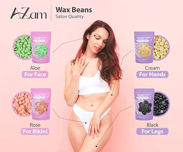 AZAM All-in-one At Home Waxing Kit for Hair removal,Wax pot Waxing Professiona+4 Pack Hard Beads+Silicone Bowl 2 Treatment Oils Wax Kit Accessories Warmer for Full Body thumbnail 2