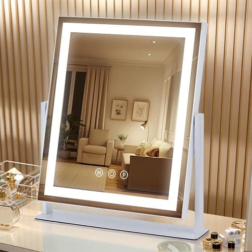 homtang Lighted Makeup Mirror with Smart Touch, 3 Color Modes & Stepless Dimming, for Desk Bedroom Dressing Room, LED Vanity Mirror 13.2" H x 11.2" W - Image 1
