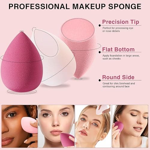 DUAIU 8 Pack Makeup Sponge Set, 4 Color Beauty Blenders Make up Sponges for Liquid, Cream and Powder, Latex Free Foundation Sponge with 1 Sponge Holder Case thumbnail 2