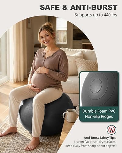Trideer Yoga Ball for Exercise, Daily Stretching, Pilates, Core & Balance Training, Stability Ball for Pregnancy & Birthing Prep, Physical Therapy, Office Chair for Active Sitting, Quick Pump Included thumbnail 4