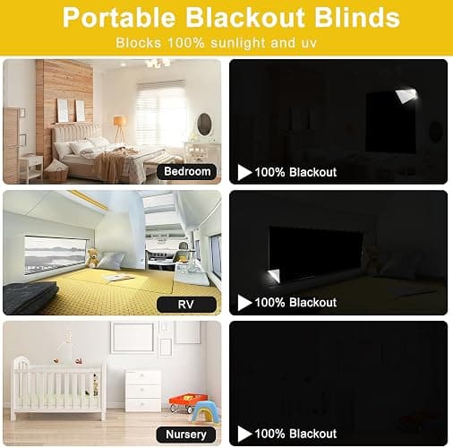 100% Blackout Shades Curtains for Bedroom 57x 79Inch,No Drill,Portable,DIY Cut,Removable,Black Out Blinds Window Cover for Baby Nursery,RV,Media Room,Hook Loop Tape Straps Stickers,Magnetic Clips thumbnail 6