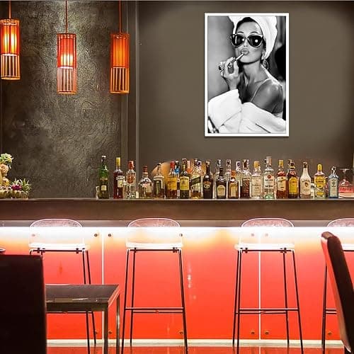 Audrey Hepburn Black & White Canvas Wall Art - Vintage Makeup Lipstick Print, Bathroom Decor, Retro Hollywood Artwork For Living Room & Bedroom Wall Decor 16x24in Unframed thumbnail 3