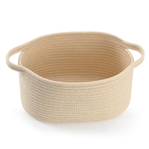 Happyiren Cute Woven Gift Basket – Beige Empty Gift Basket for Nursery, Baby Shower Gifts, Birthday, Wedding, Burr Baskets for Valentines Day,, Decorative Storage Bin for Toys, Diapers, Books - Image 1