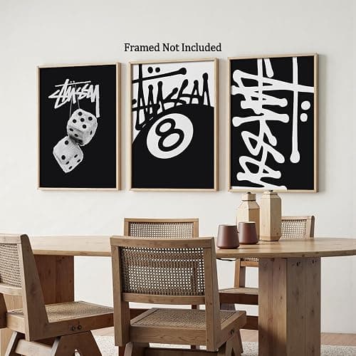 Trendy 8 Ball Black And White Wall Art Minimalist Dice Poster Y2k Urban Pop Canvas Print Set Of 3 Teen Room Dorm Wall Decor For Bedroom Living Room Office 8X12 in Unframed thumbnail 4