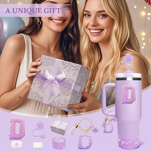 Miglaja Purple Accessories for Stanley Cup 30OZ 40OZ, All Accessories Gift Box Contain Flower Straw Topper, Sillicone Boot, Letter Stickers and Pendants,Spill Stopper Set (Purple D) thumbnail 7