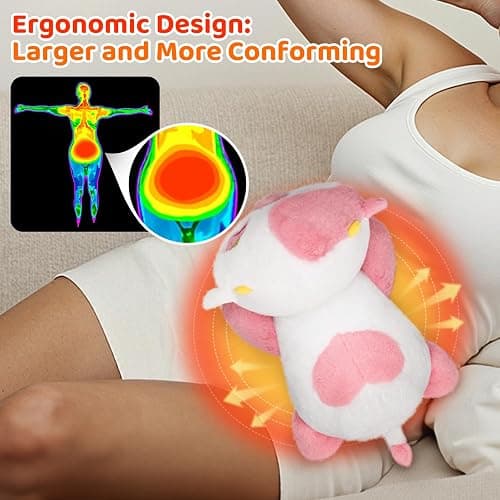 Mewaii Microwavable Stuffed Animal Strawberry Cow Plush, for Cramps, 10in | 50 Min Long-Lasting Warmth, Heatable & Coolable Use, 1.2 lb Weighted Plush Feel, Cozy Gift for Women & Girls thumbnail 4