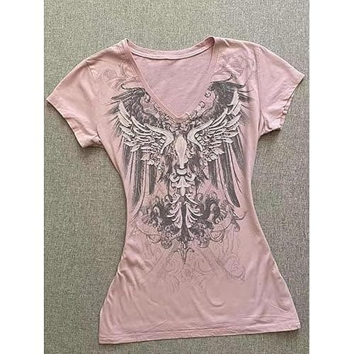 Grunge Shirts Emo Clothes Teen Girls Vintage Graphic Tee Y2k 2000s Goth Top Women Mcbling Short Sleeve Streetwear thumbnail 4