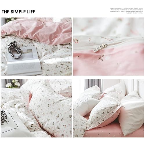 HighBuy Girl Floral Duvet Cover Queen Cotton Pink Flower Coquette Bedding Comforter Covers Queen Bedding Set Pink White Lightweight Soft for Girls Garden Style Duvet Cover for Children thumbnail 3