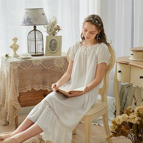LAPAYA Women's Victorian Cotton Nightgown Lace Trim Vintage Sleepwear Long Sleeve Sleepshirts thumbnail 3